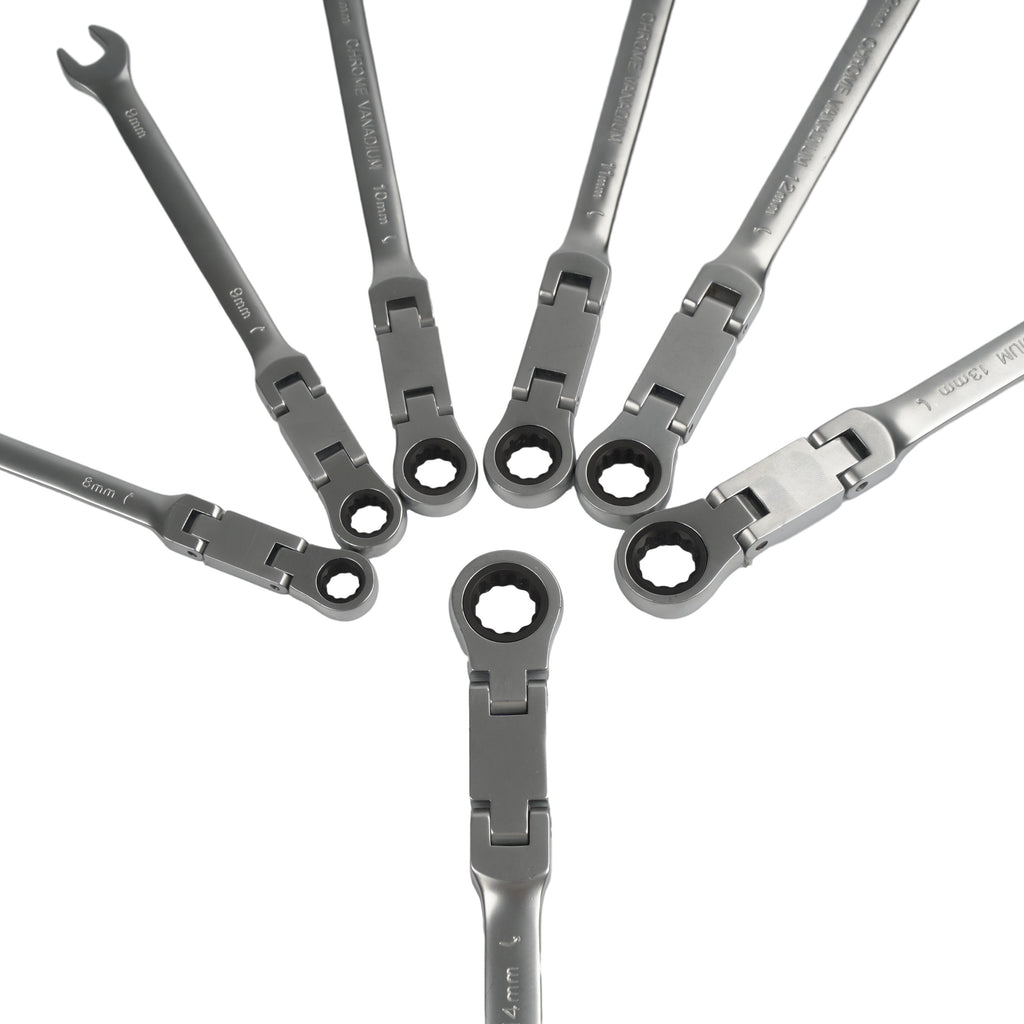 180° Flexible Head Ratchet Wrench Deep Offset 8-19mm Combination Dual-purpose Ratchet Tool Repair Ratchet Combination Set Car Hand Tools