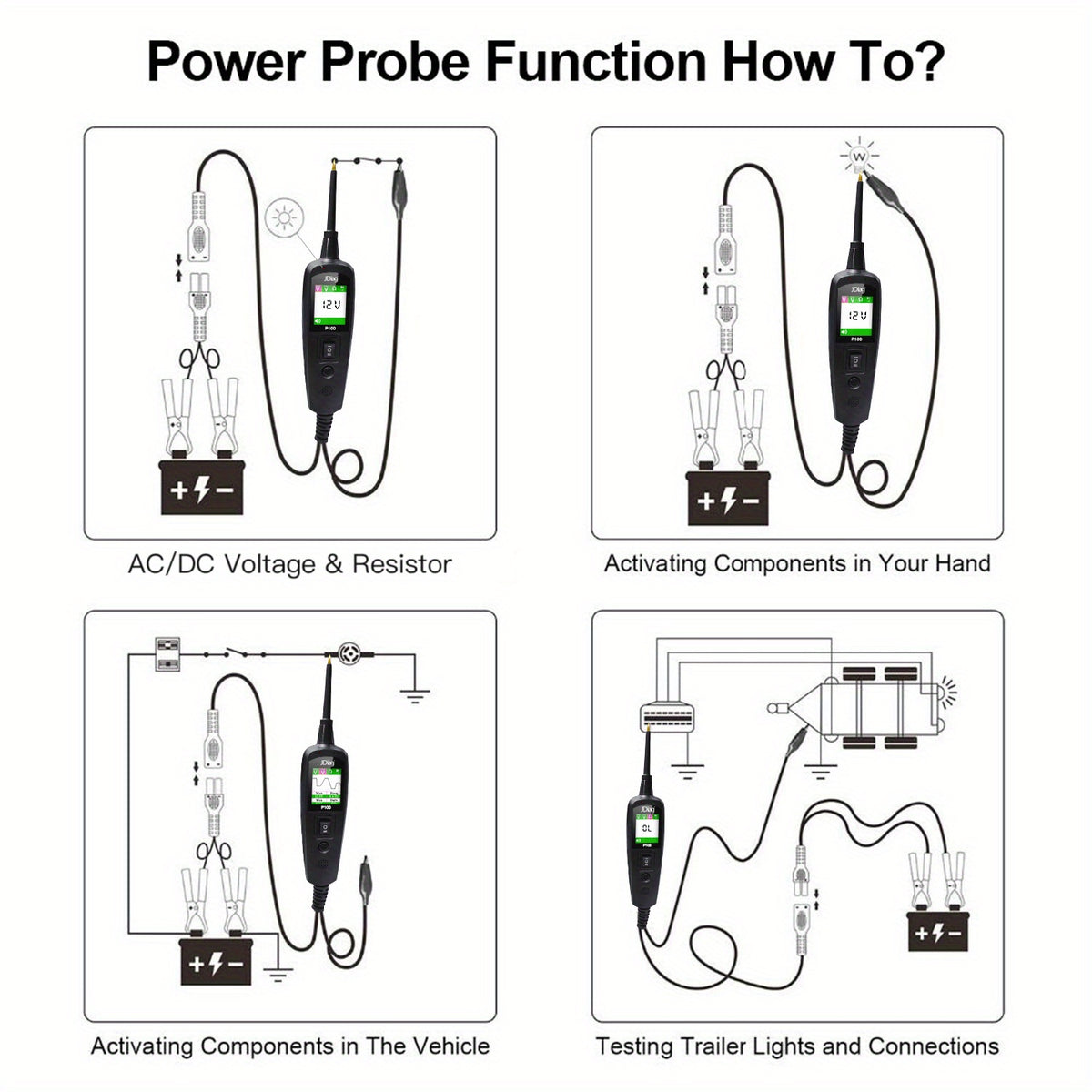 12/24V Multifunctional Car Circuit Tester Power Circuit Probe Kit, Car Battery Voltage/Resistant Tester Diagnostic Tool Component