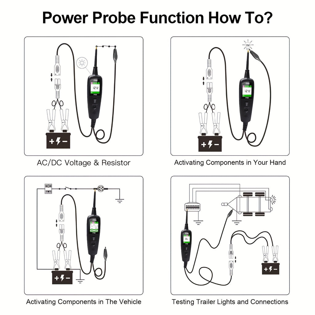 12/24V Multifunctional Car Circuit Tester Power Circuit Probe Kit, Car Battery Voltage/Resistant Tester Diagnostic Tool Component