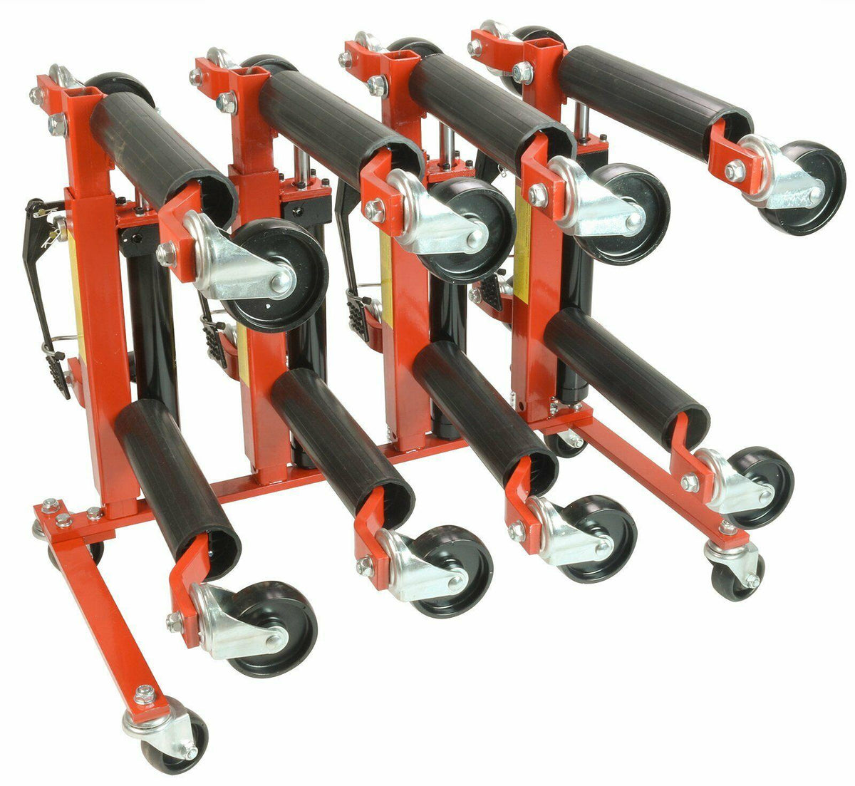 (4) Dragway Tools 12" Hydraulic Wheel Dolly 1500 lb Foot Pump Jack Lift & Stand