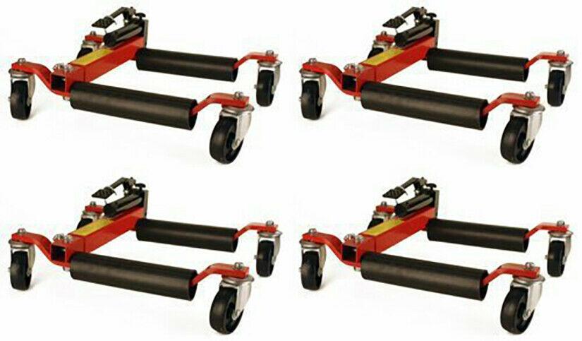 (4) Dragway Tools 12" Hydraulic Wheel Dolly 1500 lb Foot Pump Jack Lift & Stand