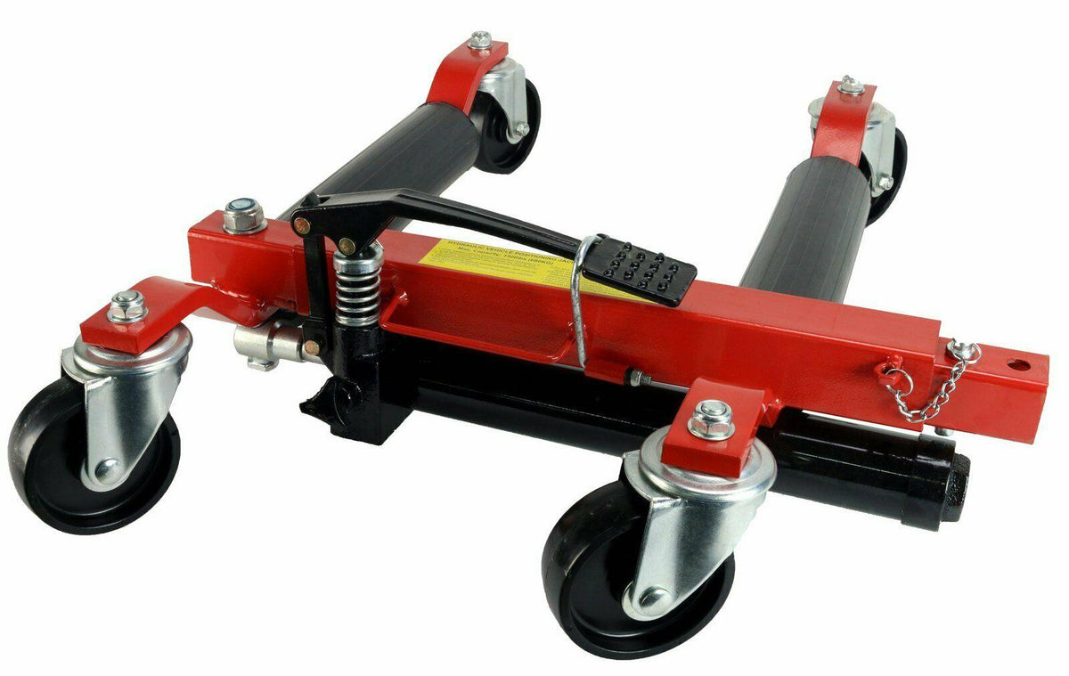(4) Dragway Tools 12" Hydraulic Wheel Dolly 1500 lb Foot Pump Jack Lift & Stand