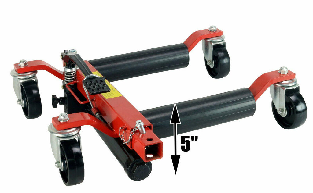(4) Dragway Tools 12" Hydraulic Wheel Dolly 1500 lb Foot Pump Jack Lift & Stand