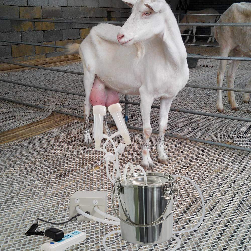 mapotad 7l goat pulsation vacuum electric milking machine, automatic portable pulse breast pump with 2 teat cups stainless steel bucket for goat