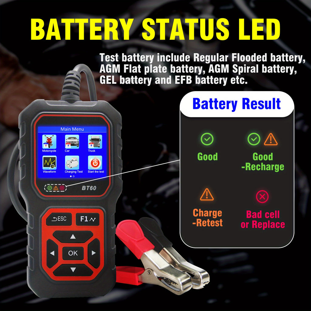 5V-36V Car Battery Tester, Automotive Battery System Tester Digital Auto Battery Analyzer Charging CranTester For Car Truck Motorcyle Vehicle RV