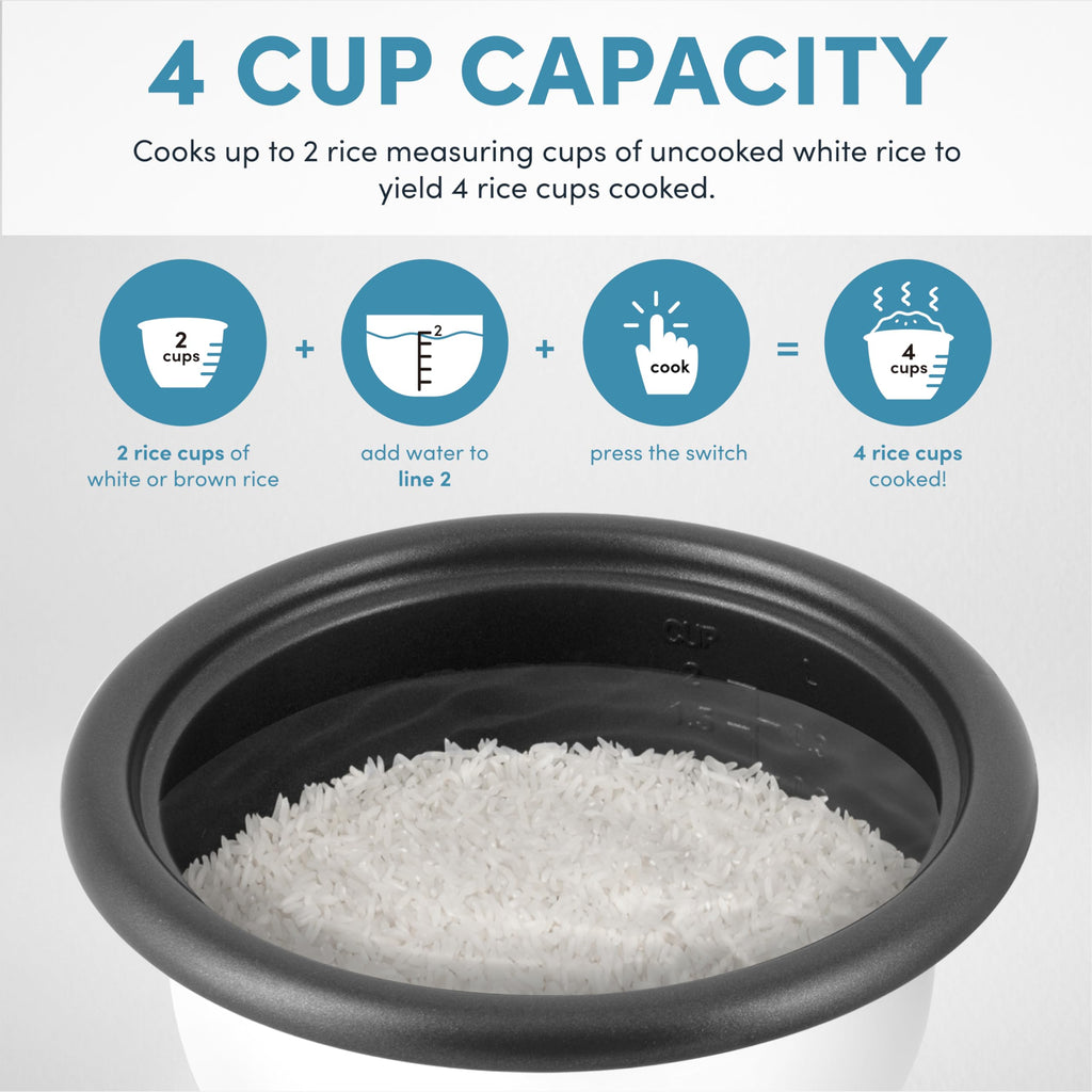 Rice Cooker, 2-Cup (Uncooked) / 4-Cup (Cooked), Steamer, Grain Cooker, Soup Maker, Oatmeal Cooker, Auto Keep Warm, 1 Qt, White, ARC-302-1NG
