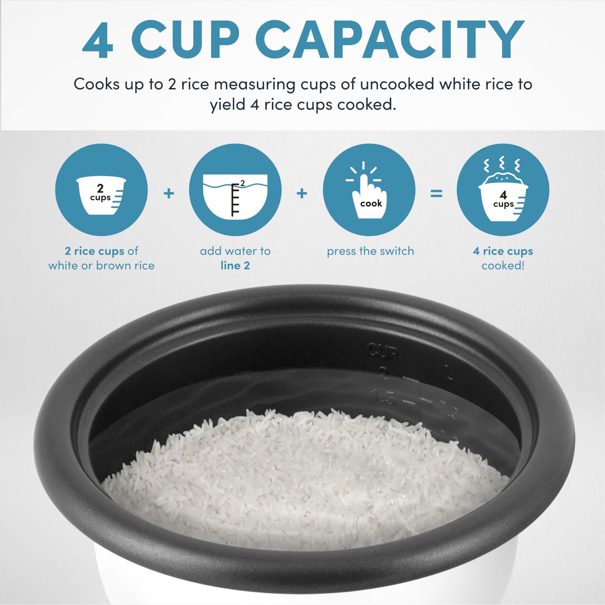 Rice Cooker, 2-Cup (Uncooked) / 4-Cup (Cooked), Steamer, Grain Cooker, Soup Maker, Oatmeal Cooker, Auto Keep Warm, 1 Qt, White, ARC-302-1NG