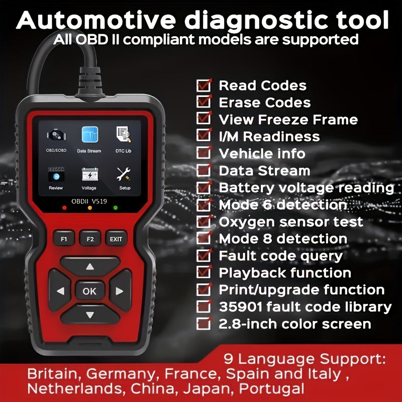 OBD2 Scanner Live Data Professional Mechanic OBDII Diagnostic Code Reader Tool For Check Engine Light V519