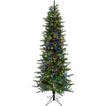 Fraser Hill Farm 7.5 Ft. Carmel Pine Slim Artificial Christmas Tree with Multi-Color LED String Lighting