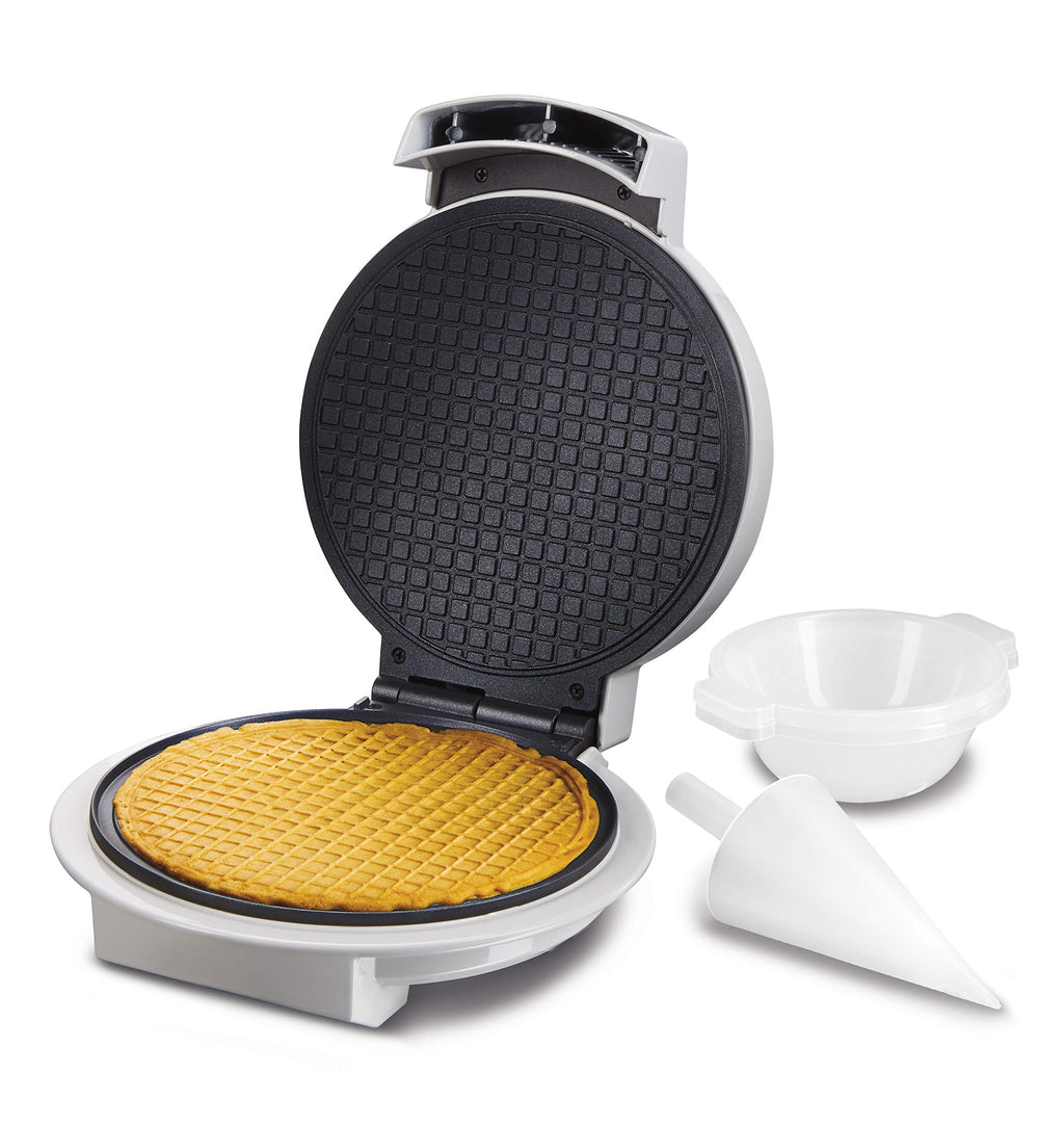 Waffle Cone and Ice Cream Bowl Maker With Browning Control | Fun And Fast, Cooks In 2-3 Minutes | Includes Cone Shaper Roller & Cup Press | 7.5” PFAS-Non-Stick Plates | White
