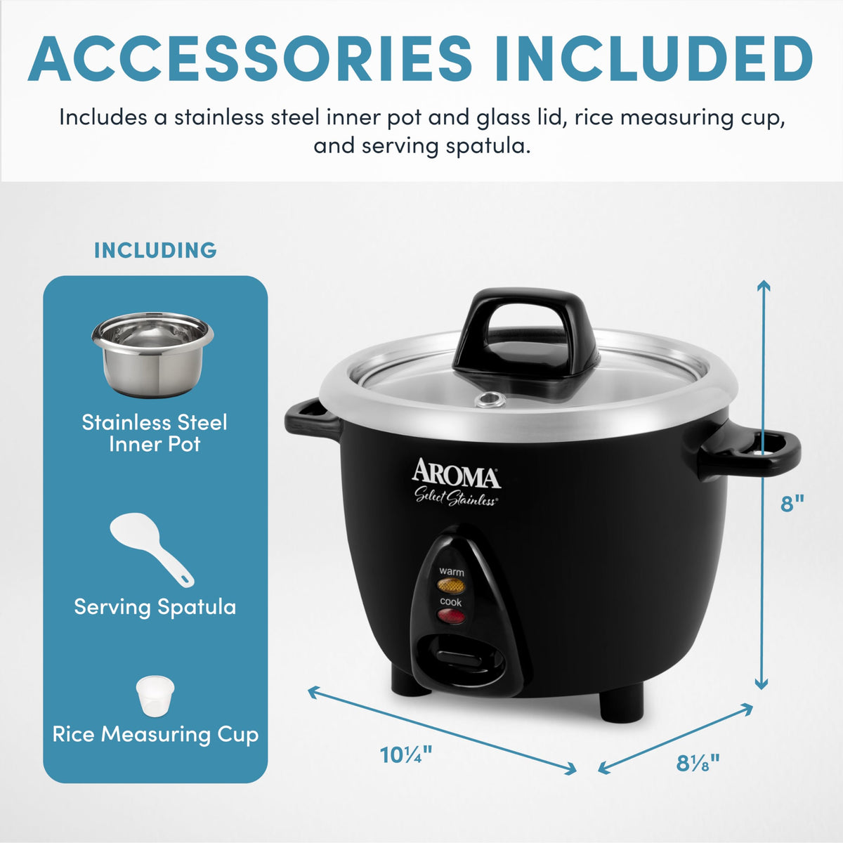 Housewares Select  Rice Cooker & Warmer with Uncoated Inner Pot, 3-Cup(uncooked)/6-Cup(cooked)/ 1.2Qt, ARC-753SGB, Black